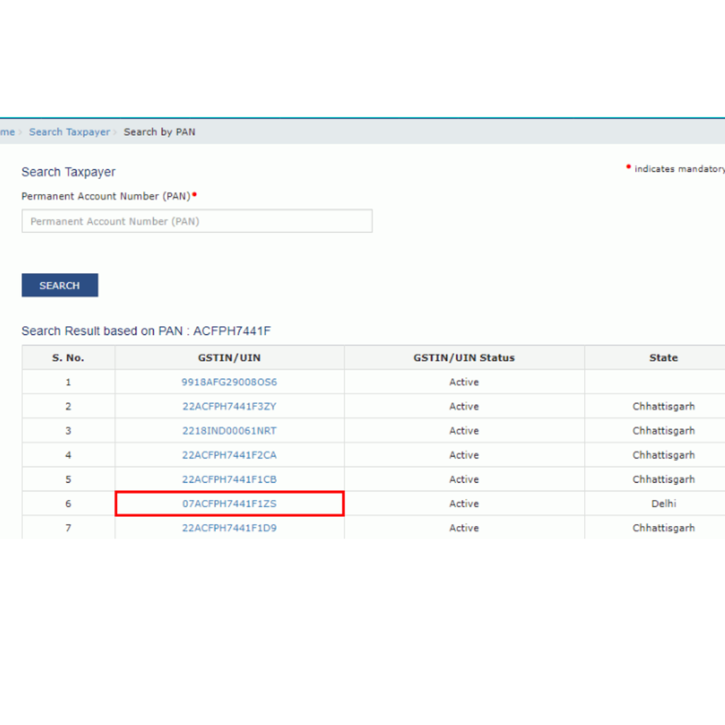 Company Search by GST no